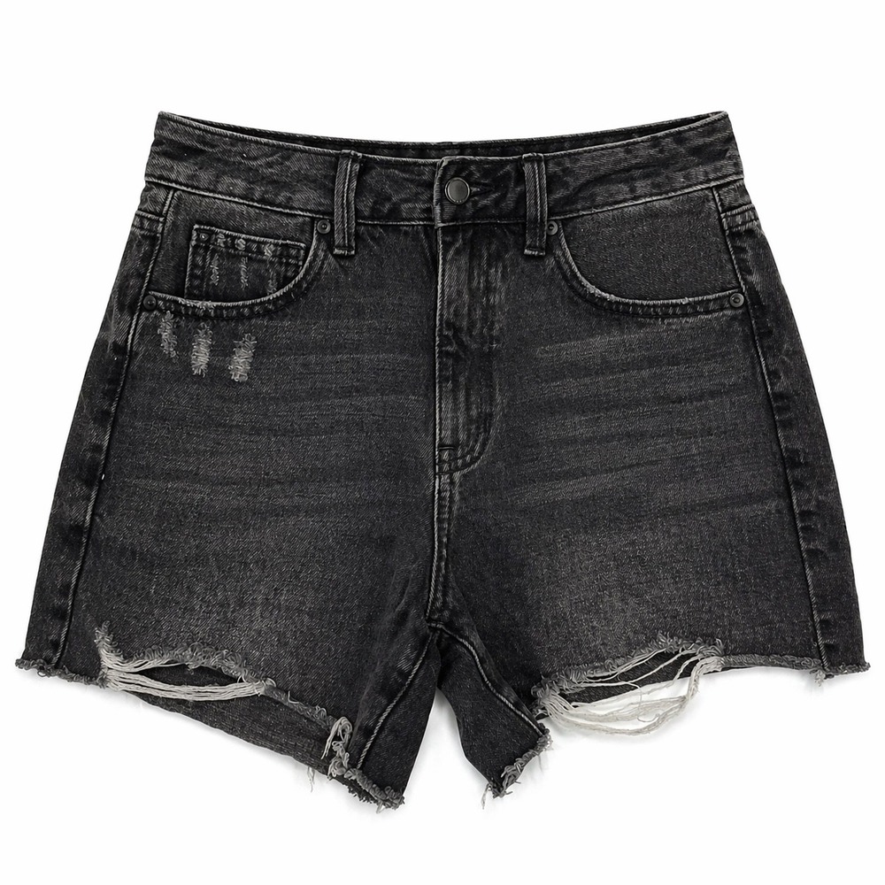 JBD Just Black Denim Shorts Small Black Distressed Raw Hem High Rise
